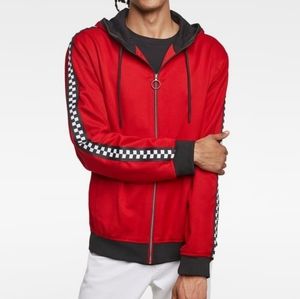 Zara mens jacket red with checkered arm